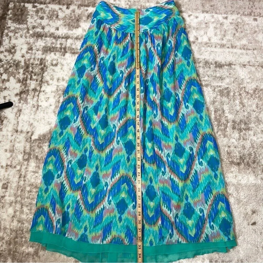 Aerie lightweight multicolor maxi elastic waist skirt in teal & pink SM